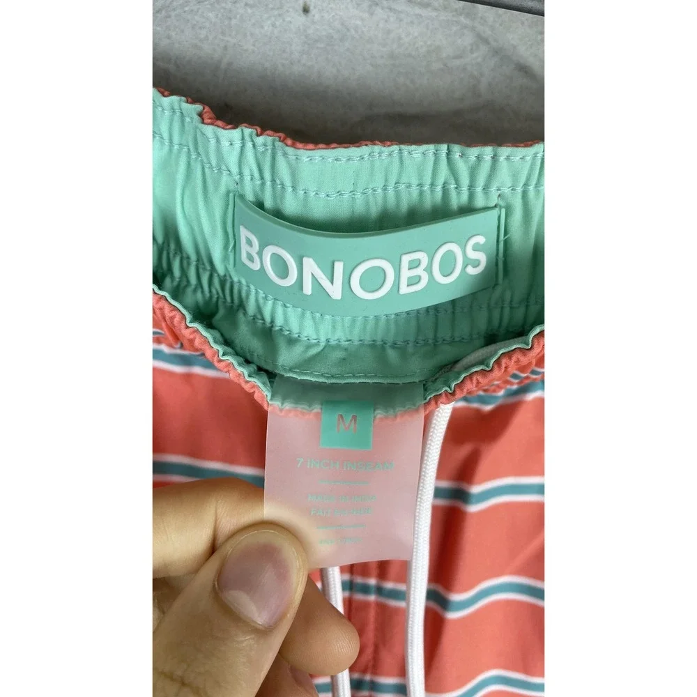 Bonobos Shorts Mens Medium Pink Stripe 7 Inseam Swim Trunks Quick Dry Drawstring